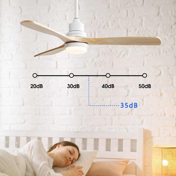52 In LED Ceiling Fan With Light, Remote Control, Reverse Airflow DC Motor, 3 Wood Blades, White